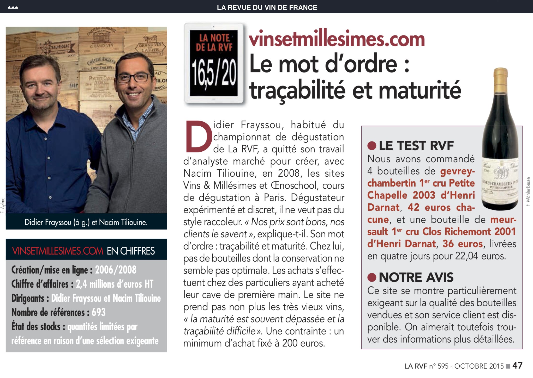 Avis vinsetmillesimes.com Article RVF